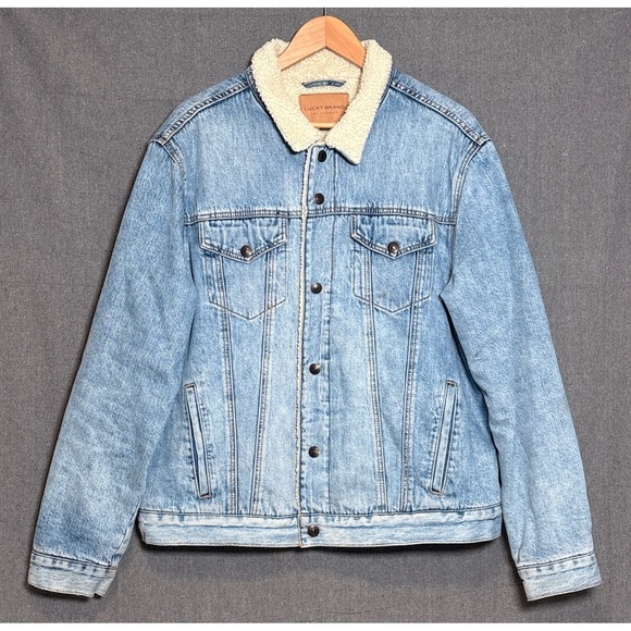 Lucky Brand Other - Lucky Brand Mens Sherpa Trucker Snap Jacket Light Wash Denim Sz XL